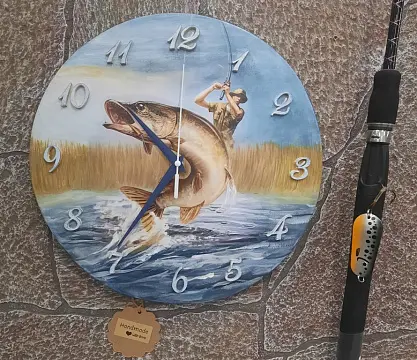 Часы "Щука" диаметр 30 см (Handmade)